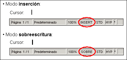 Diferencias entre modo inserción y modo sobreescritura