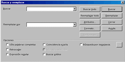Menú buscar y reemplazar